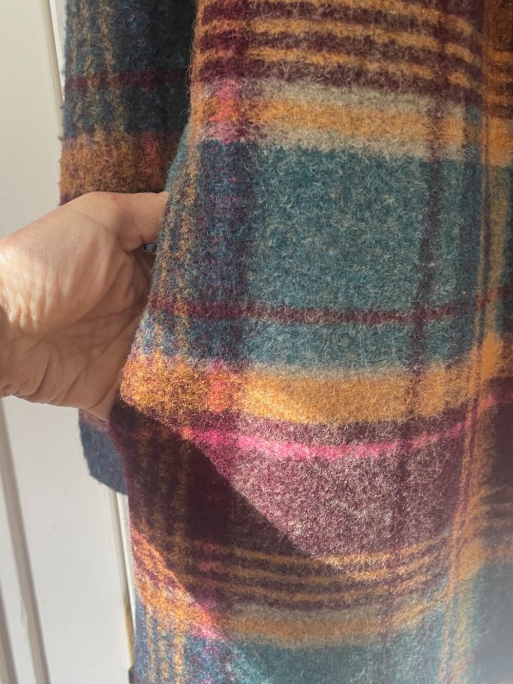 Rachel Zoe Wool Blend Coat Size Large Plaid, lightweight, pockets - Picture 6 of 10